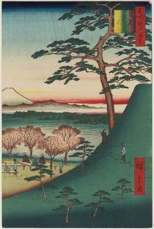 歌川広重: Original Fuji, Meguro (Meguro Moto-Fuji), from the series One Hundred Famous Views of Edo (Meisho Edo hyakkei) - ボストン美術館