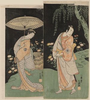 Ippitsusai Buncho: Actors Ichikawa Yaozô II as Akaneya Hanshichi (R) and Segawa Kikunojô II as Ohatsu (L) - Museum of Fine Arts