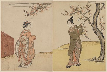 鈴木春信: Young Man and Woman under a Peach Tree - ボストン美術館