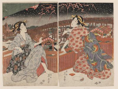 Keisai Eisen: Fireworks at Ryôgoku Bridge - Museum of Fine Arts