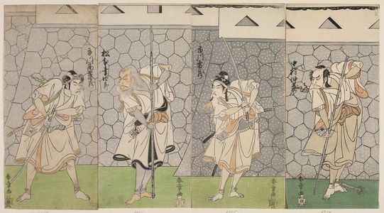 Katsukawa Shunsho: Actors, from right: Nakamura Ichizô, Ichimura Raizô, Matsumoto Kôshirô, Ichikawa Komazô - Museum of Fine Arts