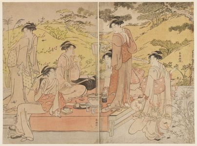 日本版画 "A Picnic Party in Autumn" 由 Katsukawa Shuncho, 勝川春潮 (Katsukawa Shunchô) 创作