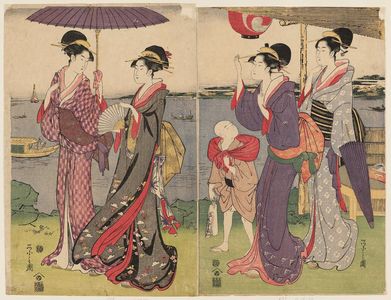 細田栄之: Women Strolling at Takanawa - ボストン美術館