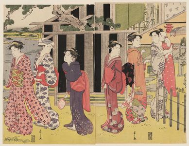 細田栄之: Women Walking in a Garden - ボストン美術館