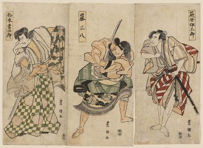 Utagawa Toyokuni I: Actors Ogino Isaburô (R), Arashi Sanpachi (C), and Matsumoto Kôshirô (L) - Museum of Fine Arts