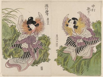 歌川豊国: Actors Nakamura Utaemon III (R) and Segawa Rokô (L) as Mandarin Ducks - ボストン美術館