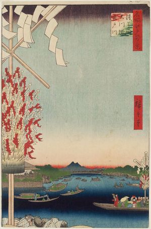 Utagawa Hiroshige: Asakusa River, Great Riverbank, Miyato River (Asakusagawa Ôkawabata Miyatogawa), from the series One Hundred Famous Views of Edo (Meisho Edo hyakkei) - Museum of Fine Arts