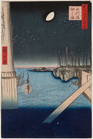 Utagawa Hiroshige: Tsukudajima from Eitai Bridge (Eitaibashi Tsukudajima), from the series One Hundred Famous Views of Edo (Meisho Edo hyakkei) - Museum of Fine Arts