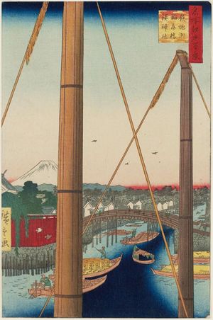 Utagawa Hiroshige: Inari Bridge and Minato Shrine, Teppôzu (Teppôzu Inaribashi Minato Jinja), from the series One Hundred Famous Views of Edo (Meisho Edo hyakkei) - Museum of Fine Arts