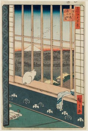 歌川広重: Asakusa Ricefields and Torinomachi Festival (Askusa tanbo Torinomachi môde), from the series One Hundred Famous Views of Edo (Meisho Edo hyakkei) - ボストン美術館