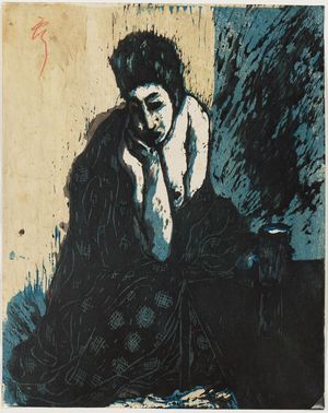 Onchi Koshiro: Woman with Hand on Chin - Museum of Fine Arts