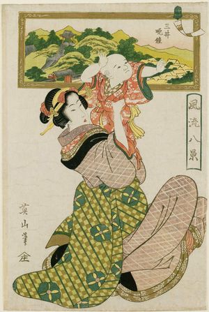 菊川英山: Evening Bell of Mii Temple (Mii banshô), from the series Fashionable Eight Views (Fûryû hakkei) - ボストン美術館