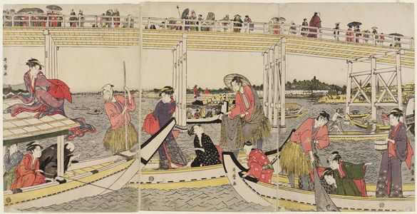 Kitagawa Utamaro: Fishing Boats with Nets under Ryôgoku Bridge - Museum of Fine Arts