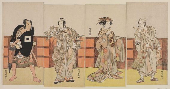 Katsukawa Shunko: Actors Onoe Matsusuke as Tametsugu, a yakko, Ichikawa Danjuro V as Yoshiie, Osagawa Tsuneyo II as Onoe no Mae, Nakamura Nakazo as Uto Yasukata - Museum of Fine Arts