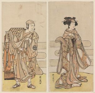 勝川春好: Actors Osogawa Tsuneyo II as Onoe no Mae (R) and Nakamura Nakazô I (L) - ボストン美術館