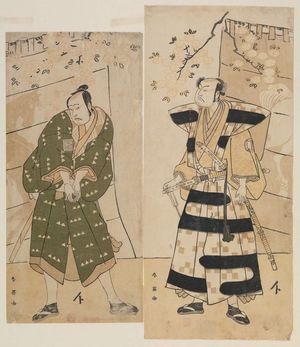 勝川春英: Actors Sakata Hangorô III (R) and Ichikawa Yaozô (L) (as Teraoka Heiemon?) - ボストン美術館