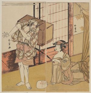 Katsukawa Shunjô: Actors Segawa Kikunojo III as Komurasaki of the Miuraya (R) and Ôtani Tomoemon as Uzura Gonbei (L) - Museum of Fine Arts