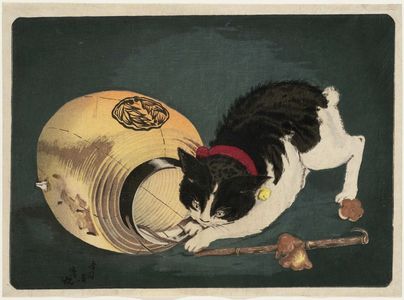 小林清親: Cat Catching a Rat - ボストン美術館