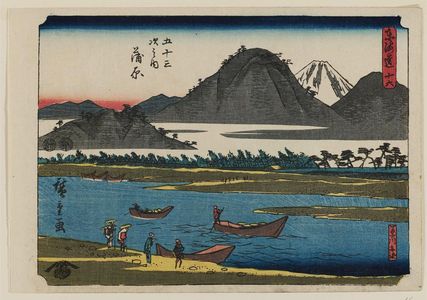 Utagawa Hiroshige: No. 16 - Kanbara: Ferry on the Fuji River (Fujikawa funawatari), from the series The Tôkaidô Road - The Fifty-three Stations (Tôkaidô - Gojûsan tsugi no uchi) - Museum of Fine Arts