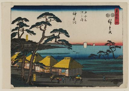 Utagawa Hiroshige: No. 4 - Kanagawa: Teahouses on the Bluff, Below Asama (Dai no chaya, Asama shita), from the series The Tôkaidô Road - The Fifty-three Stations (Tôkaidô - Gojûsan tsugi no uchi) - Museum of Fine Arts