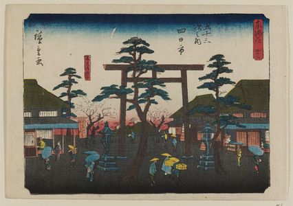 Utagawa Hiroshige: No. 43 - Yokkaichi: Junction with the Side Road to the Shrine (Sangûdô oiwake), from the series The Tôkaidô Road - The Fifty-three Stations (Tôkaidô - Gojûsan tsugi no uchi) - Museum of Fine Arts