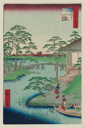 Utagawa Hiroshige: Mokuboji Temple, Uchigawa Inlet, Gozensaihata (Mokuboji Uchigawa Gozensaihata), from the series One Hundred Famous Views of Edo (Meisho Edo hyakkei) - Museum of Fine Arts