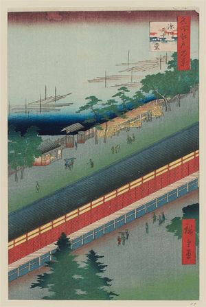 Utagawa Hiroshige: Hall of Thirty-Three Bays, Fukagawa (Fukagawa Sanjûsangendô), from the series One Hundred Famous Views of Edo (Meisho Edo hyakkei) - Museum of Fine Arts