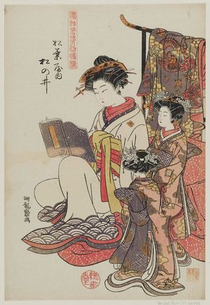 磯田湖龍齋: Matsunoi of the Matsubaya, from the series Models for Fashion: New Year Designs as Fresh as Young Leaves (Hinagata wakana no hatsu moyô) - ボストン美術館