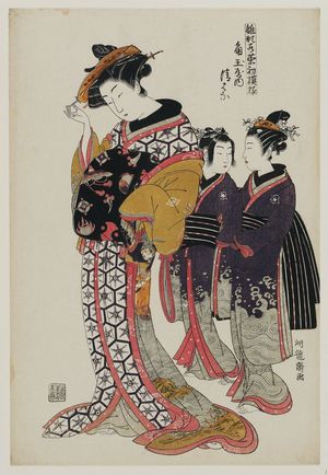 磯田湖龍齋: Kiyohana of the Kado-Tamaya, from the series Models for Fashion: New Year Designs as Fresh as Young Leaves (Hinagata wakana no hatsu moyô) - ボストン美術館