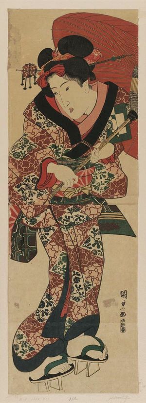 Utagawa Kunisada: Young Woman Walking under Umbrella - Museum of Fine Arts