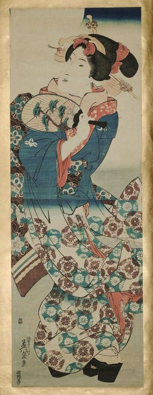 Keisai Eisen: Young Woman with Fan under Full Moon - Museum of Fine Arts