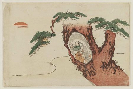 Japanese Print "Jo and Uba inside a Pine Tree" by Isoda Koryusai, 磯田湖龍齋 (Isoda Koryûsai)