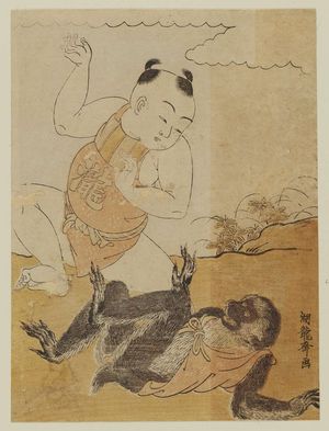 Isoda Koryusai: Boy Wrestling with Monkey - Museum of Fine Arts