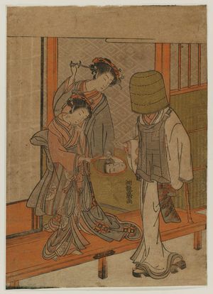 Isoda Koryusai: Courtesan and Kamuro Looking at the Face of a Komusô Reflected in a Mirror - Museum of Fine Arts