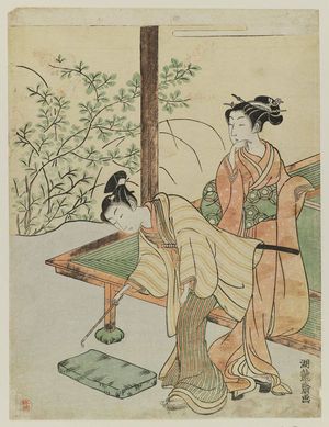 Isoda Koryusai: Young Couple in Garden - Museum of Fine Arts