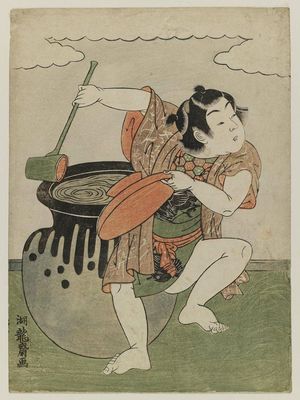 磯田湖龍齋: Child Dancing with Sake Cup, Dipper, and Jar - ボストン美術館