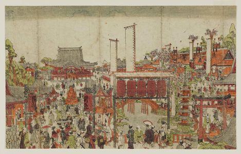 北尾重政: Perspective Picture of the Special Viewing at Zenkô-ji Temple in Shinano Province (Uki-e Shinshû Zenkô-ji on-kaichô no zu) - ボストン美術館