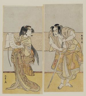 勝川春章: Actors Segawa Kikunojô III and Ôtani Hiroji III - ボストン美術館