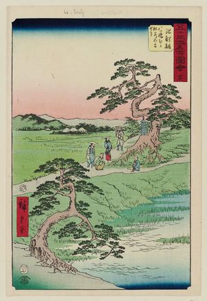 歌川広重: No. 40, Chiryû: The Former Site of the Irises at Eightbridge Village (Chiryû, Yatsuhashimura kakitsubata no koseki), from the series Famous Sights of the Fifty-three Stations (Gojûsan tsugi meisho zue), also known as the Vertical Tôkaidô - ボストン美術館