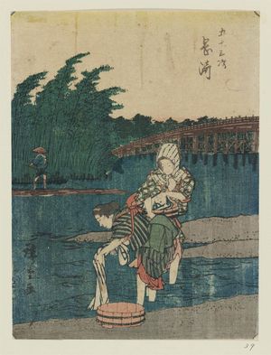 Utagawa Hiroshige: Okazaki, from the series Fifty-three Stations [of the Tôkaidô Road] (Gojûsan tsugi), also known as the Jinbutsu Tôkaidô - Museum of Fine Arts