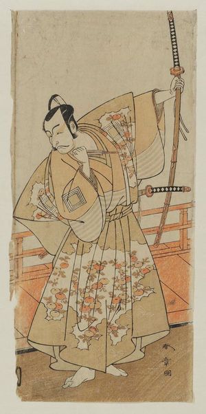 勝川春章: Actor Ichikawa Danjuro (IV ?) as Fuwa Benzaemon - ボストン美術館