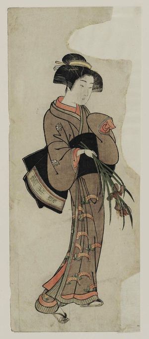Kitao Shigemasa: Girl holding iris - Museum of Fine Arts
