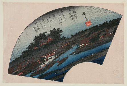 Utagawa Hiroshige, 歌川広重 (Utagawa Hiroshige I)による浮世絵「Night Rain at Matsuchiyama (Matsuchi yau), from the series Eight Views of the Eastern Capital (Tôto hakkei)」