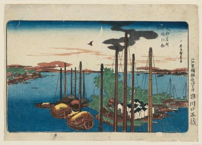 Utagawa Hiroshige: First Cuckoo of the Year at Tsukudajima (Tsukudajima hatsu hototogisu), from the series Famous Places in the Eastern Capital (Tôto meisho) - Museum of Fine Arts