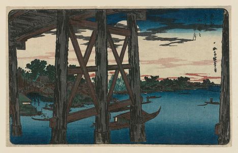 Utagawa Hiroshige: Evening Moon at Ryôgoku Bridge (Ryôgoku no yoizuki), from the series Famous Places in the Eastern Capital (Tôto meisho) - Museum of Fine Arts