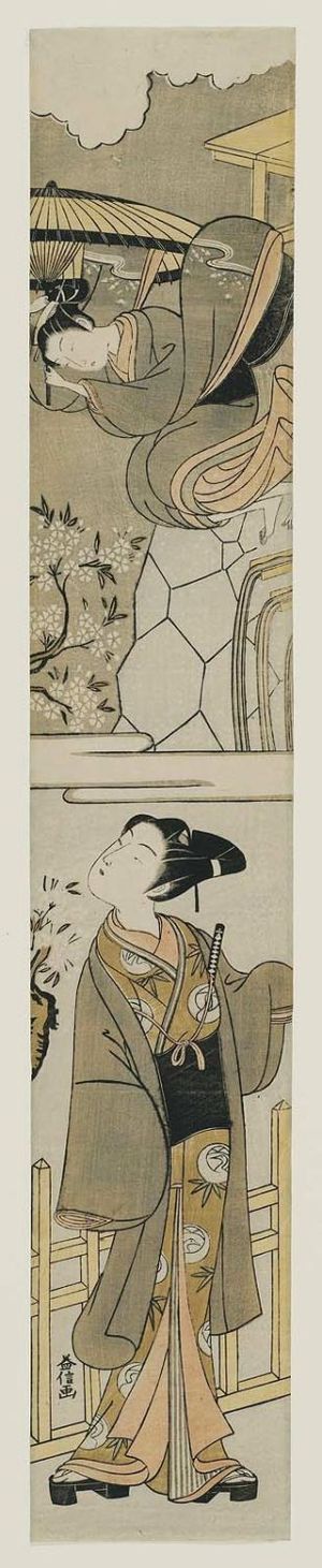 Tanaka Masunobu: Young Woman Jumping from the Balcony of Kiyomizu Temple with a Parasol - Museum of Fine Arts