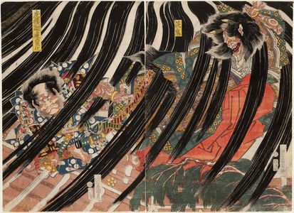 Utagawa Kunisada: Watanabe no Tsuna Meets the Ibaraki Demon at Modoribashi Bridge (Ibaraki no oni; Modoribashi Tsuna henge ni au) - Museum of Fine Arts