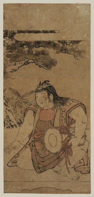 Kitao Shigemasa: Boy musician with drum under pine tree - Museum of Fine Arts