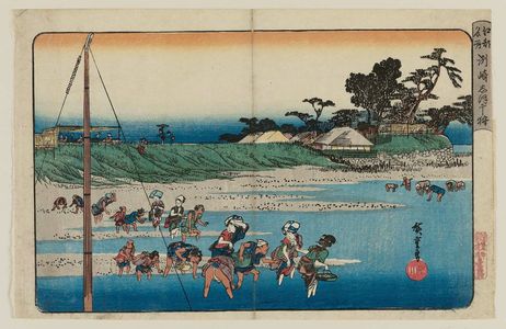 Utagawa Hiroshige: Gathering Shellfish at Low Tide at Susaki (Susaki shiohigari), from the series Famous Places in Edo (Kôto meisho) - Museum of Fine Arts