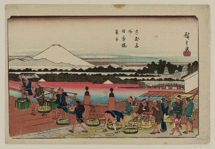 Utagawa Hiroshige: Fish Market at Nihonbashi Bridge (Nihonbashi uoichi), from the series Famous Places in the Eastern Capital (Tôto meisho) - Museum of Fine Arts